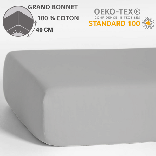 Colis de 6 Draps Housses - Bonnet 40 cm - 180 x 200 cm - 100% Coton - 14.50€ H.T/pc ( GRAND BONNET )