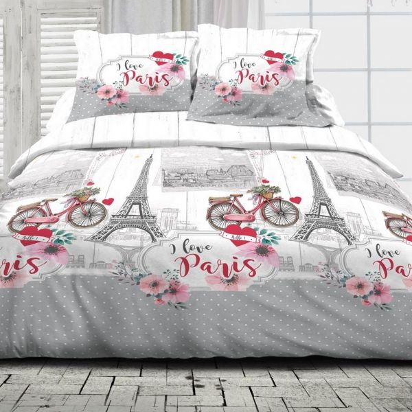 LOT DE 2 ENSEMBLES PARURES DE LIT AVEC TAIES D'OREILLERS I 100 % COTON I 57 FILS/CM2 - CARREAUX ROUGE