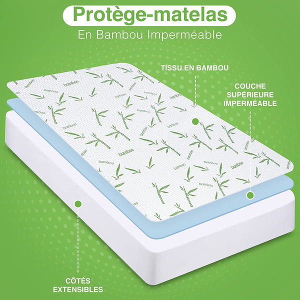 Paquete de 3 protectores de colchón de bambú ultraconfortables e impermeables - Desde 13,00 € sin IVA /pz 